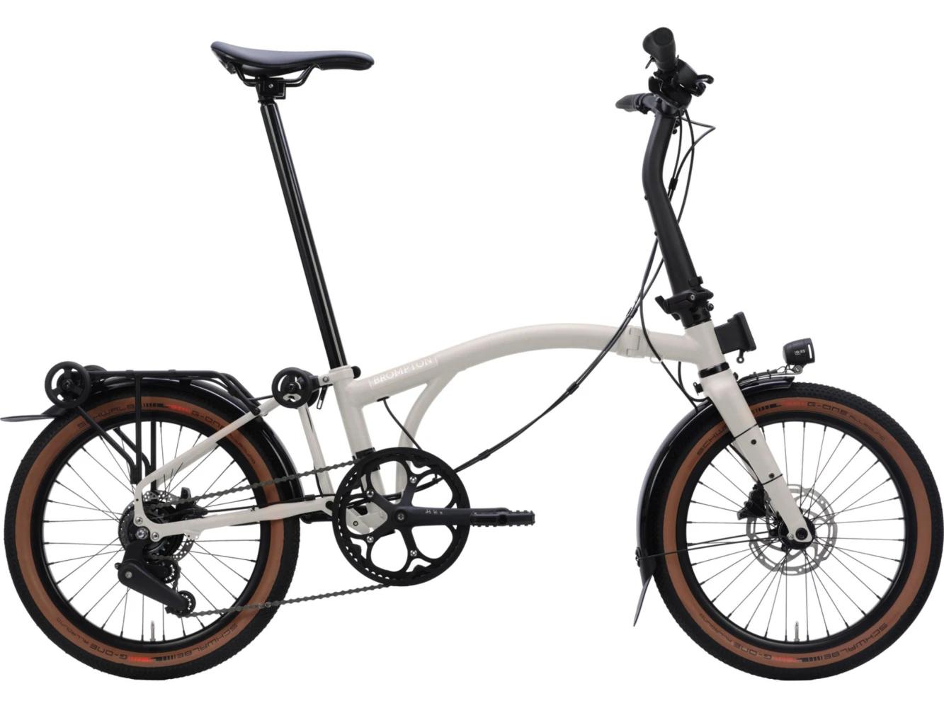Faltrad Brompton G Line Traildust White mit Dynamobeleuchtung